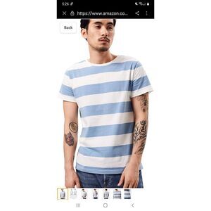 New Men's XXL (Runs Small) Blue White Striped Short Sleeve Crew Neck Shirt